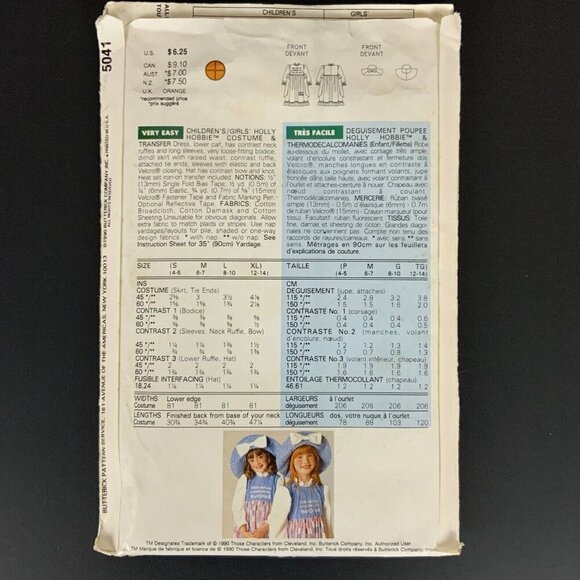 Butterick 5041 Girls Holly Hobbie Costume Size 4-14 Sewing Pattern UNCUT - Picture 2 of 3